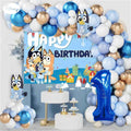 Bluey Birthday Party Decorations Balloon Garland Kit with Bluey Foil Balloons & Happy Birthday Backdrop for Kids Party Supplies