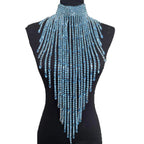 Oversized Crystal Rhinestone Tassel Choker Necklace Drag Queen Stage Body Jewelry