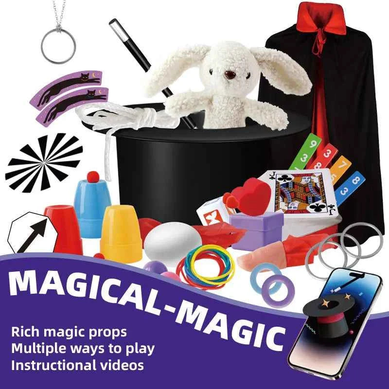 Magic Kit for Kids Magician Costume Beginner Magic Tricks Learning Set Educational Toys for Children Christmas Birthday Gifts