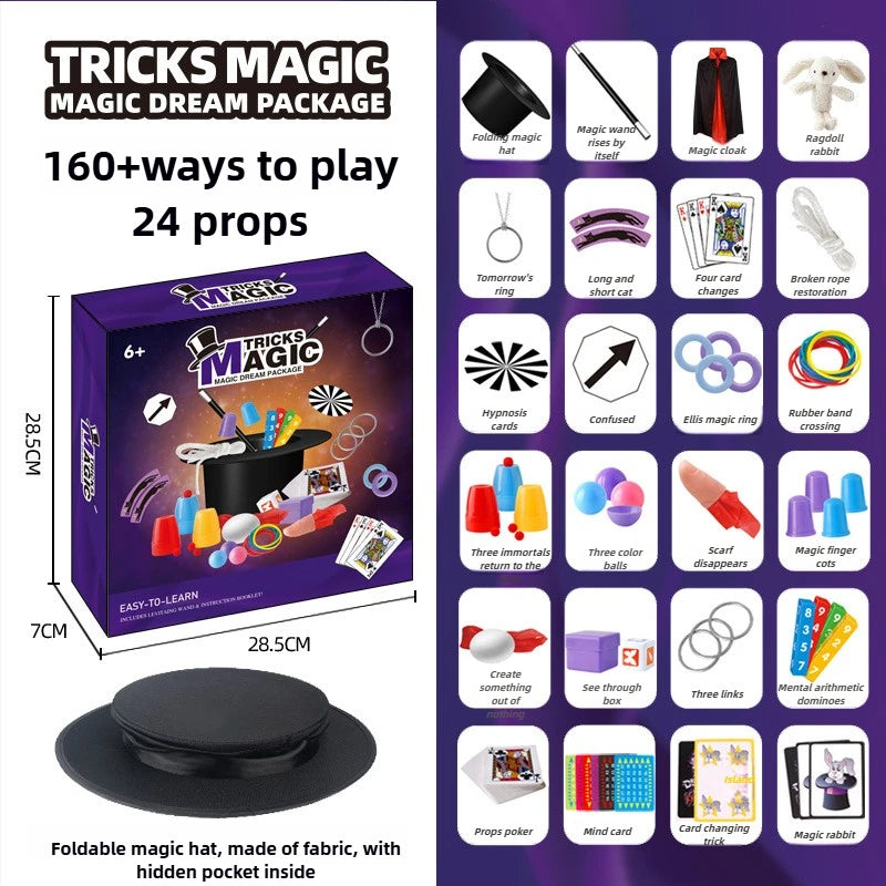 Magic Kit for Kids Magician Costume Beginner Magic Tricks Learning Set Educational Toys for Children Christmas Birthday Gifts