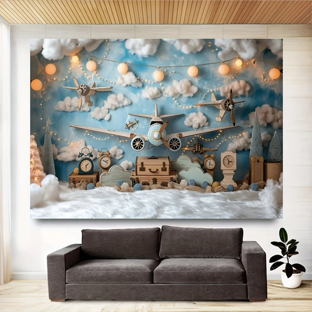 1PC, airplane travel party background, 1st birthday party flying dream background, travel birthday party background - Big Tim's Magic Emporium