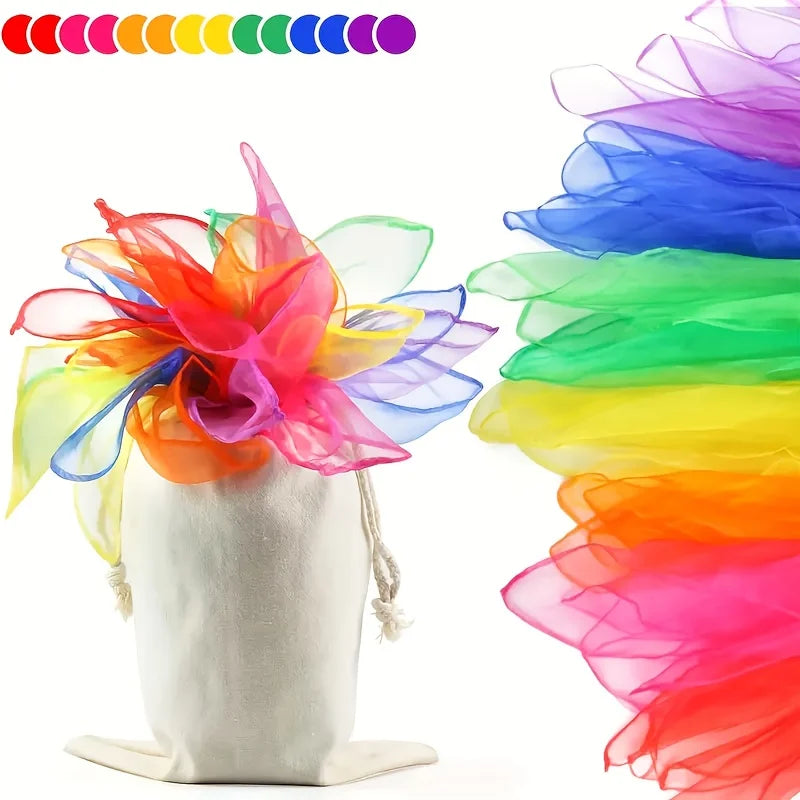 6pcs Vibrant Square Juggling Scarves Silky Dance Gym Props for Parties Festivals Lightweight Durable Assorted Colors Gift JXB