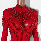 Rhinestone Mesh Jumpsuit Costume Set