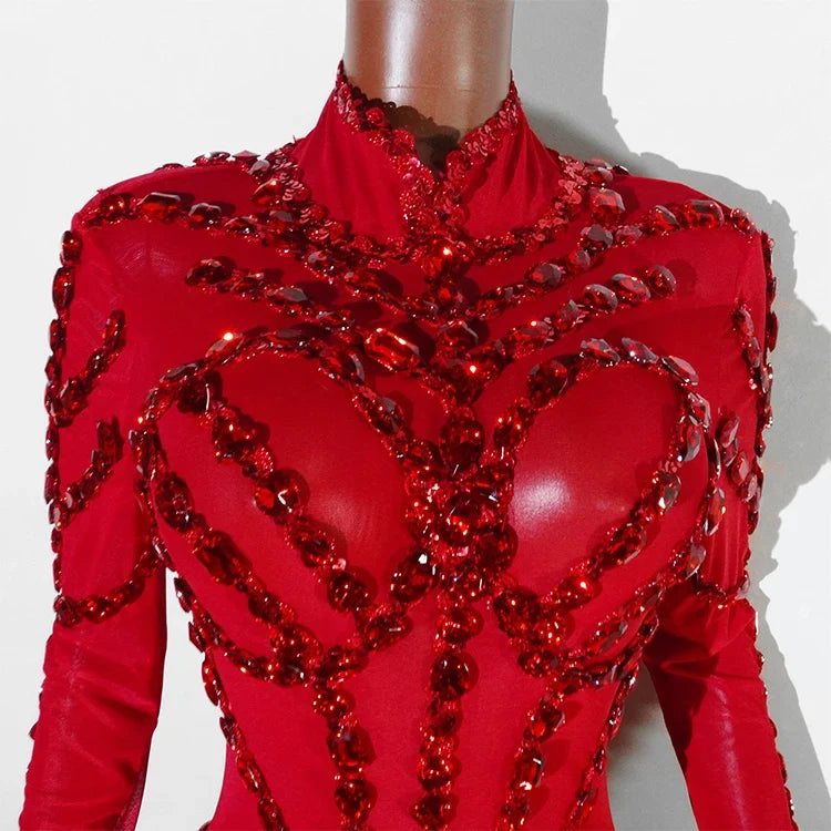 Rhinestone Mesh Jumpsuit Costume Set