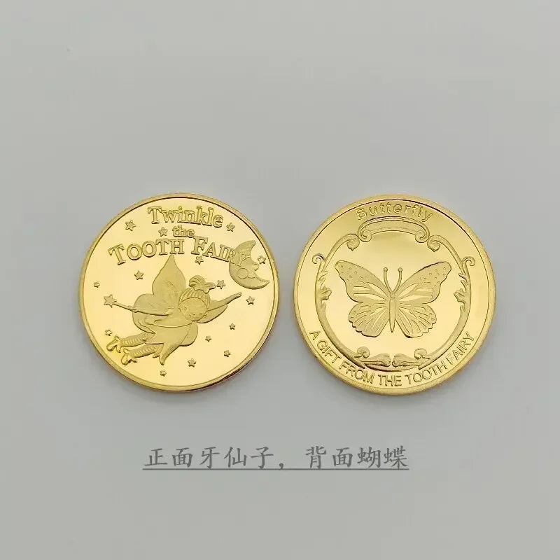 Tooth Fairy Gold Plated Commemorative Coin Creative Kids Tooth Change Gifts Physical Metal Coin Crypto Commemorative Coin
