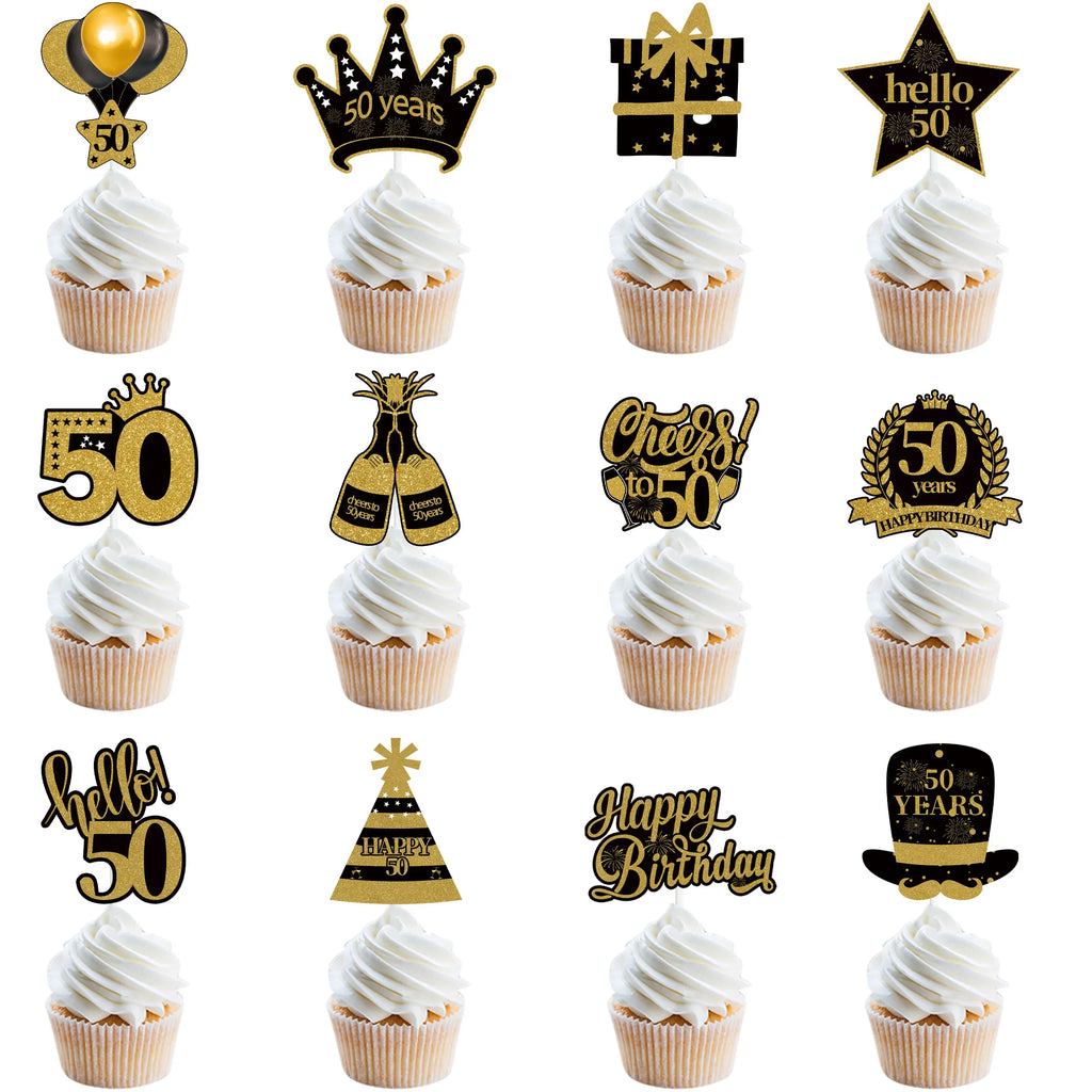 30th 40th 50th 60th Birthday Party Cake Toppers Black Gold Birthday Party Cake Decoration 18 30 40 50 60 Year Birthday Supplies