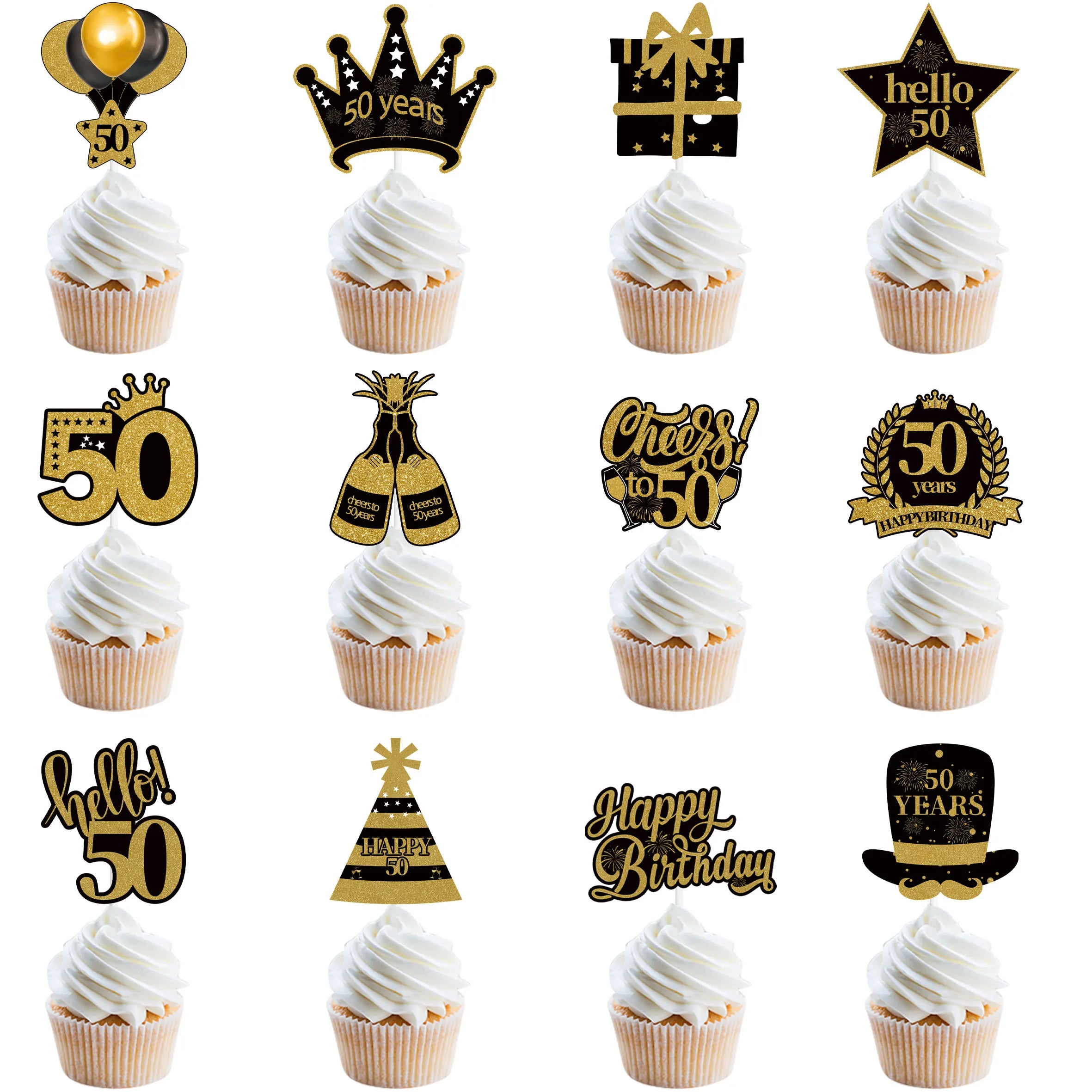 30th 40th 50th 60th Birthday Party Cake Toppers Black Gold Birthday Party Cake Decoration 18 30 40 50 60 Year Birthday Supplies