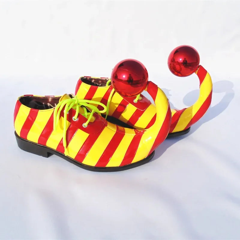 Adults Halloween Clown Cosplay Shoes Funny Circus Club Clown Performance Stripe Clown Shoes With Red Ball Carnival Cosplay Shoes - Big Tim's Magic Emporium