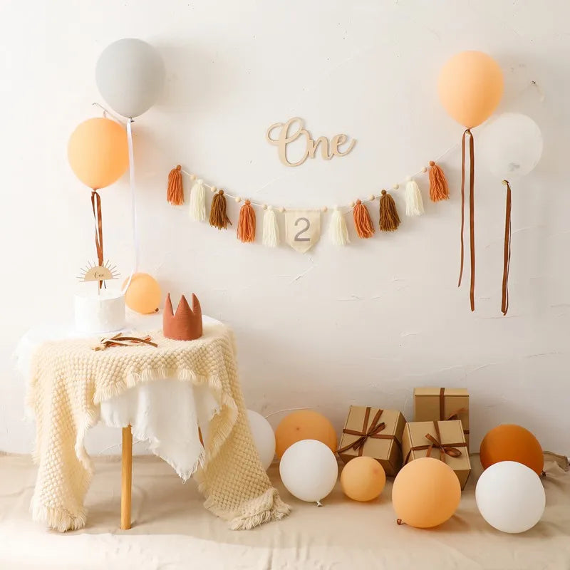 Baby Happy Birthday Party 1-3 Years Old Tassel Banner Newborn Milestone Take Picture Photography Props Party Decoration Supplies