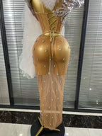 Women Cloak Sleeve Shining Sequins Mesh Ruffles Long Loose Dress Celebrate Performance Costumes Stage Wear
