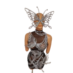Silver Crystal Mesh 3D Butterfly Rhinestone Wings Jumpsuit
