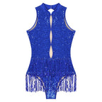 Glitter Sequin Fringe Latin Dance Leotard & Backless Performance Bodysuit
