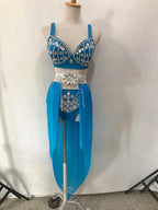 Women's Rhinestone Two-Piece Dance Costume | Stage Performance Top & Shorts