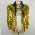 Metallic Sequin Tassel Showgirl Fringe Jacket – Unisex Stage Performance Crop Coat