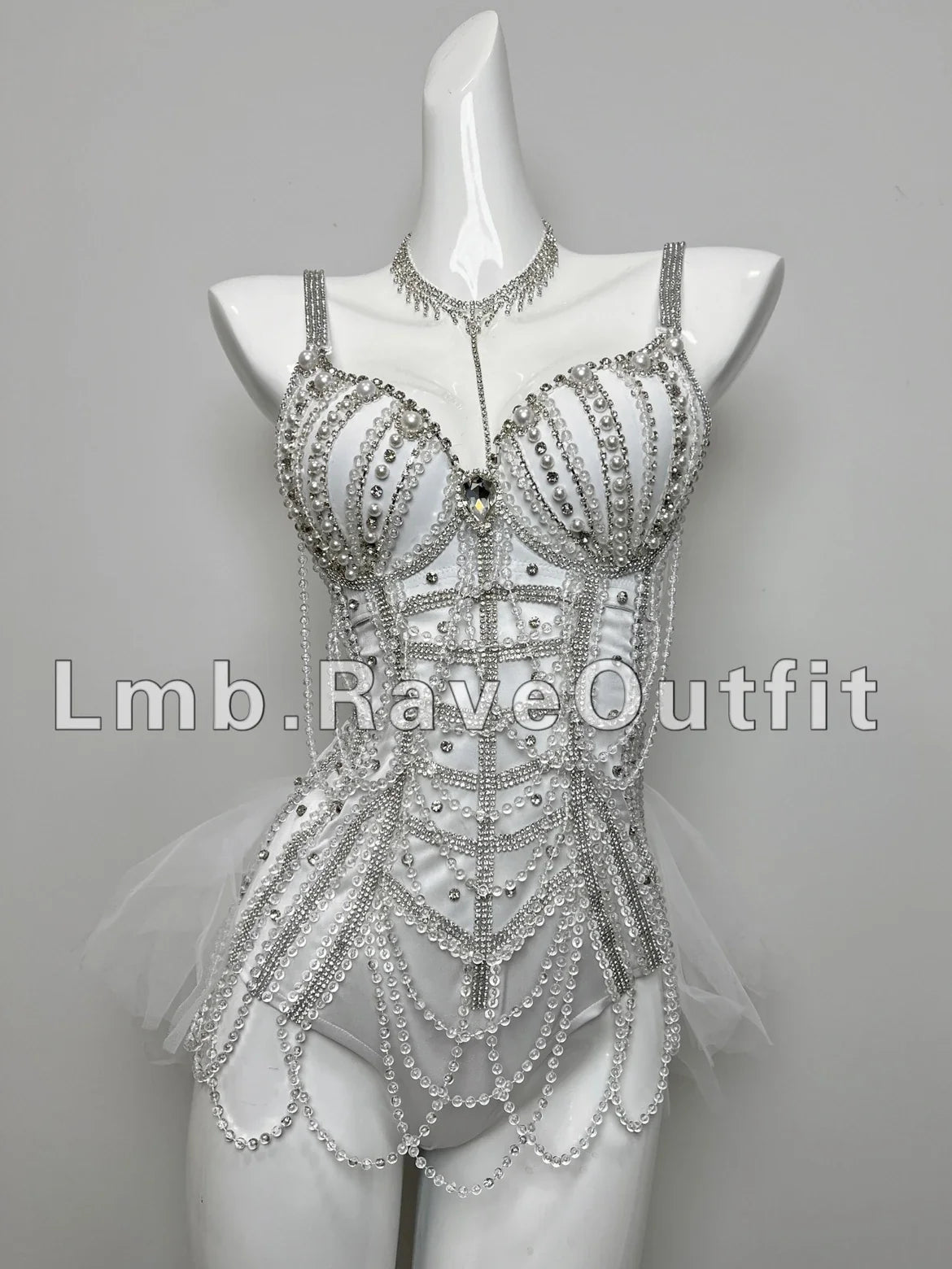 Black Beaded Chain Fringe Showgirl Bodysuit – Glamour Stage & Festival Performance Costume