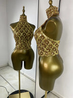 Sparkly Rhinestones Sequins Mesh Laced-Up Back Top