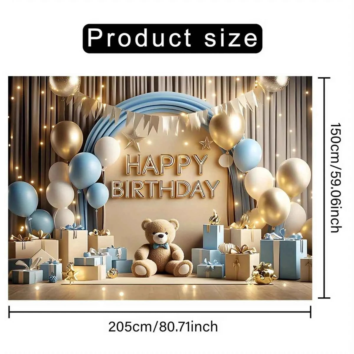 1 "Happy Birthday" background banner - a vibrant party decoration featuring balloons, gift boxes and teddy bear designs