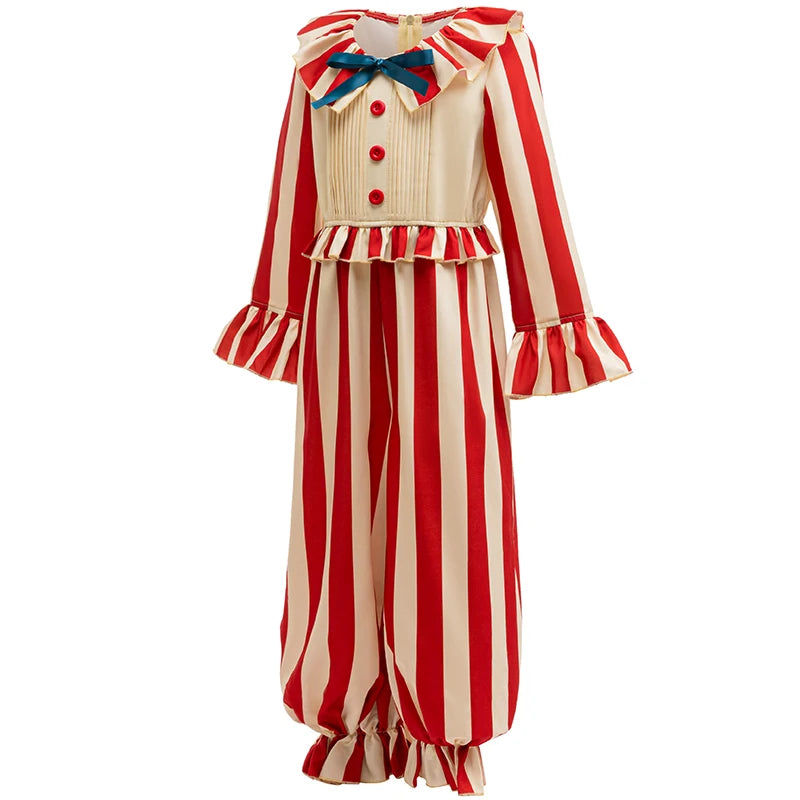 Kids Carnival Outfits Circus Clown Cosplay Costumes Boys Red Stripe Jumpsuits Birthday Dress Up Stage Magic Perform Clothing - Big Tim's Magic Emporium