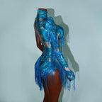 Leopard Sequin Fringe Asymmetrical Bodysuit One-Sleeve Stage Performance Costume