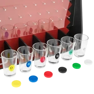 Drinko Drinking Game, Social Shot Glass Party Fun for Groups & Couples - Multicolor, Glass Shots, Durable Board with Metal Pegs