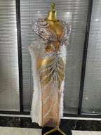 Women Cloak Sleeve Shining Sequins Mesh Ruffles Long Loose Dress Celebrate Performance Costumes Stage Wear