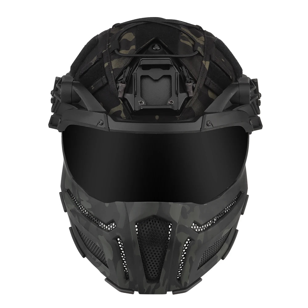 Tactical FAST Helmet Half Face Mask With Flip Goggles Black/Clear 2Pcs Lenses for Hunting Airsoft CS Game Paintball Mask Gear - Big Tim's Magic Emporium
