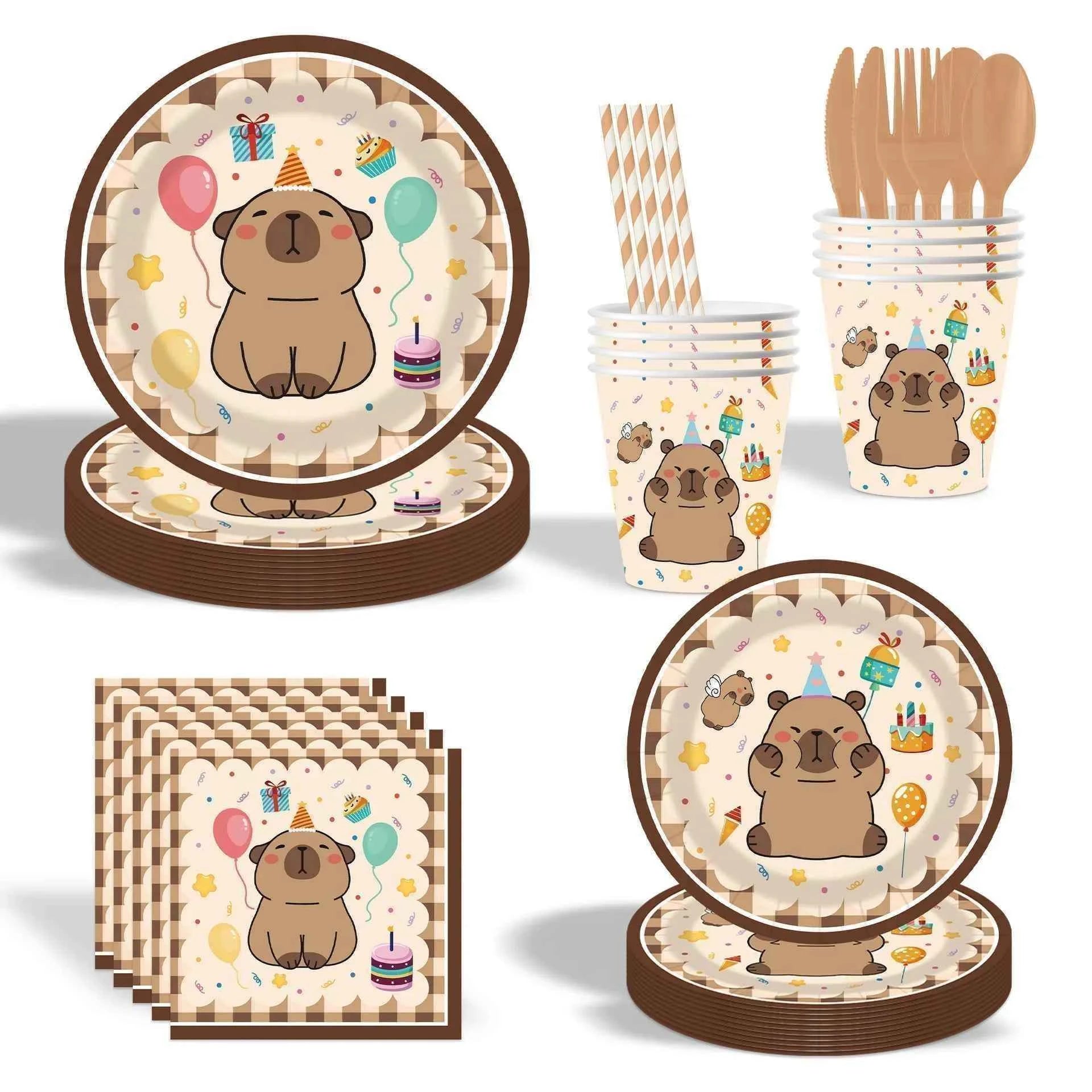 Cartoon Capybara Birthday Party Decoration Disposable Tableware Cup Plate Napkins Tablecloth Banner Baby Shower Birthday Party