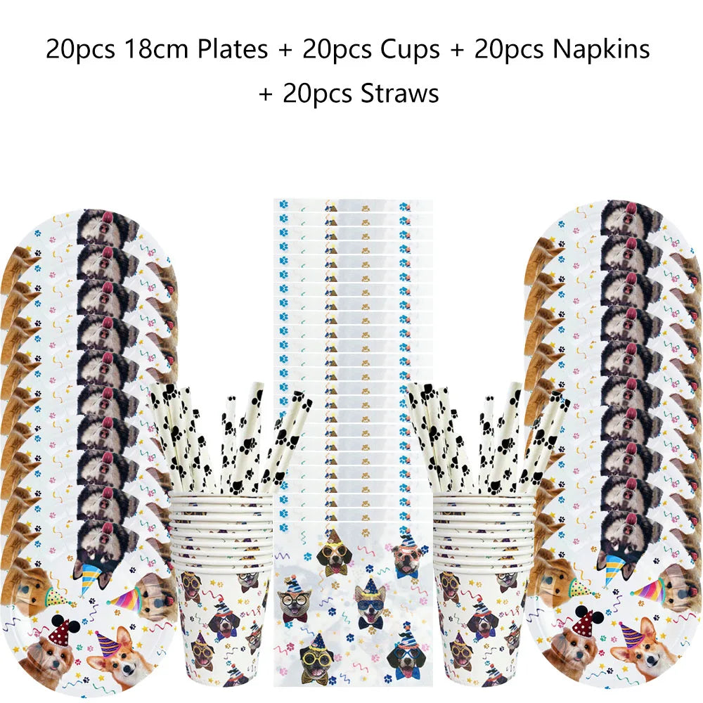 Dog Party Decoration Pet Party Tableware Plate Cup Napkin Tablecloth Birthday Party Banner - Big Tim's Magic Emporium