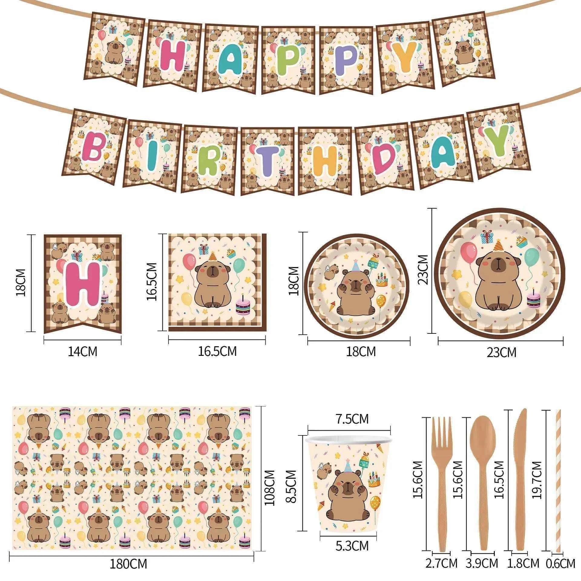 Cartoon Capybara Birthday Party Decoration Disposable Tableware Cup Plate Napkins Tablecloth Banner Baby Shower Birthday Party