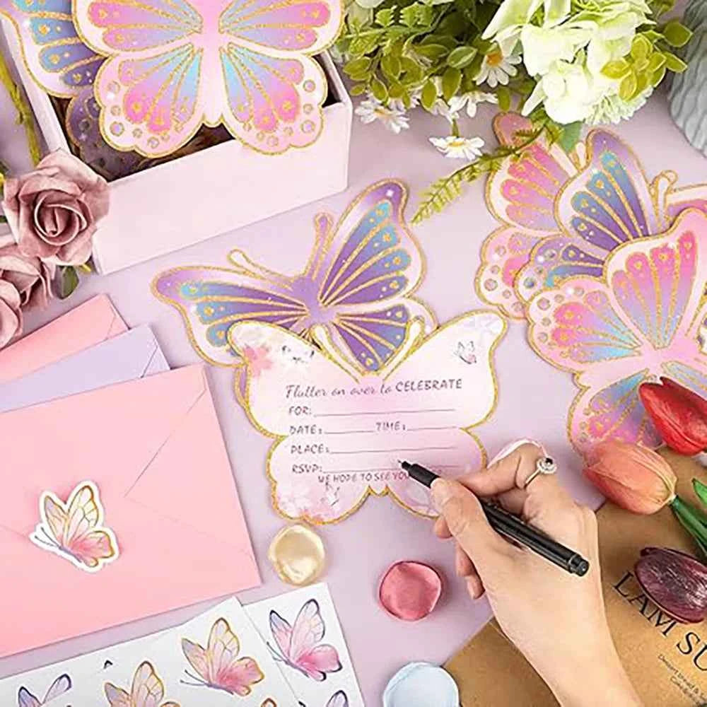 10Pcs Butterfly Birthday Party Invitation Card Happy Birthday Party Decoration Supplies