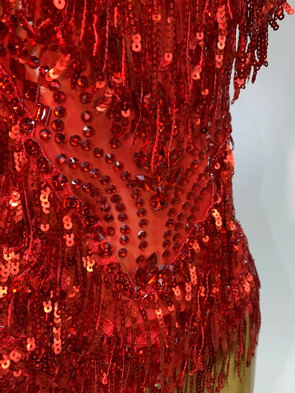 Sparkly Rhinestone Tassel Backless Mesh Bodysuit Luxury Stage Performance Costume