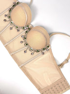 Mesh Bustier Corset Crop Top Diamond Embroidery Tassel Evening Party Bralette