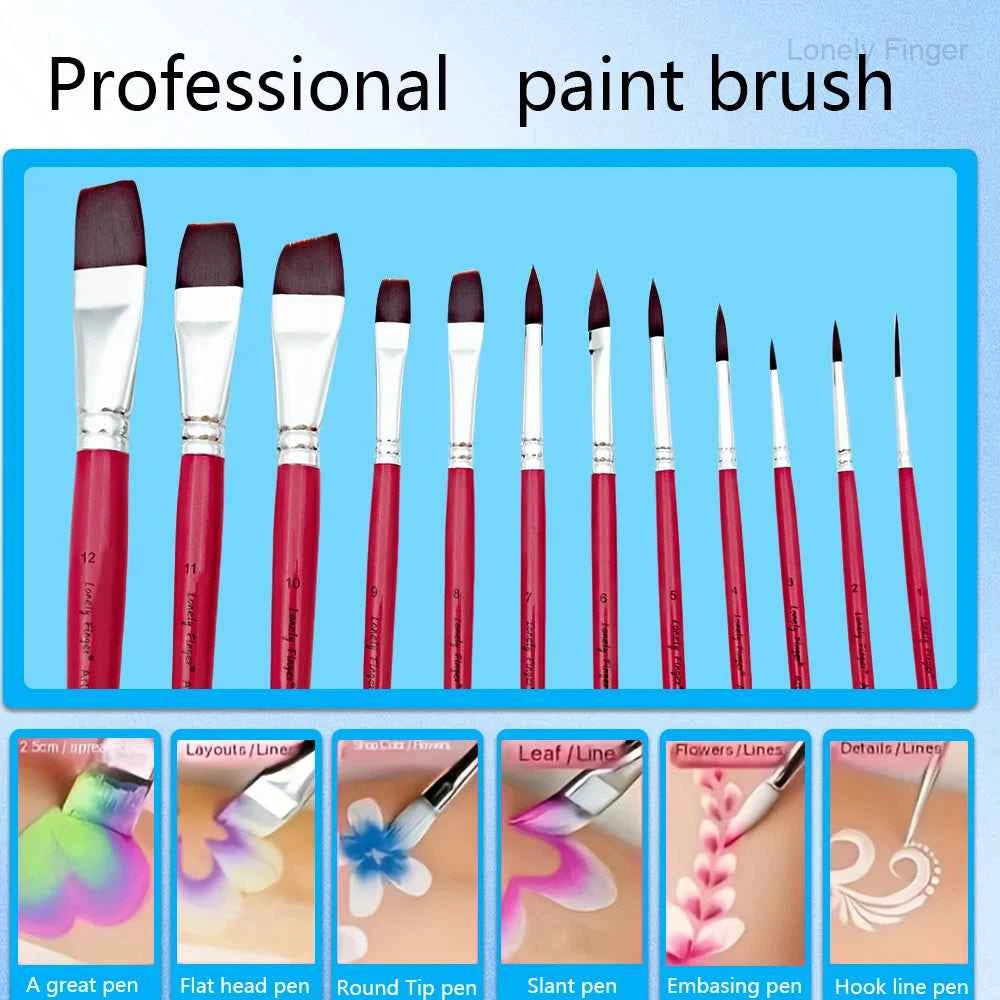 Face Painting Brushes, 12 pcs Professional Artist Paint Brush Set for Face Body Painting, Ideal for Artists, Halloween, Cosplay,
