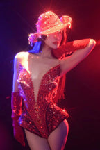Western Cowboy Showgirl Bodysuit, Hat & Gloves 3-Piece Stage Costume Set