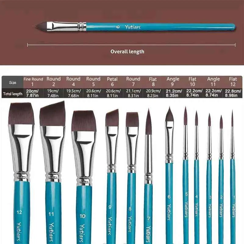 12pcs Professional Face Painting Brush Set with Nylon Bristles, Wooden Handle, Versatile for Watercolor & Embossing