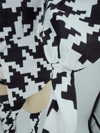 Houndstooth Geometric Print Bodysuit, Over-Knee Boots & Statement Hat 3-Piece Stage Costume Set