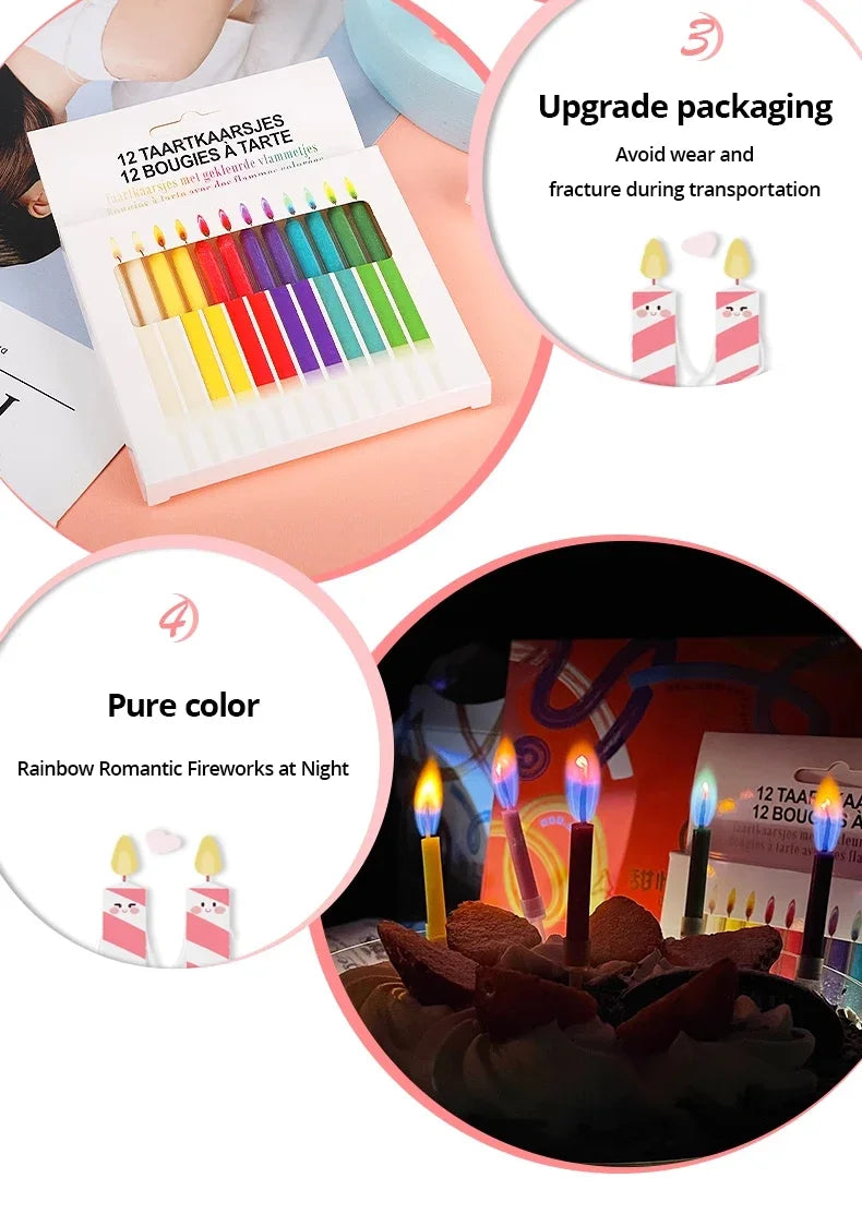 Multicoloured Colourful Flame Candles, 5/12 Pack, Suitable for Birthday Cakes, Birthday Party and Wedding Decorations