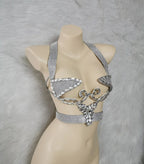 Sparkly Silver Carnival Rhinestone Wire Bra Festival Push-Up Dance Top