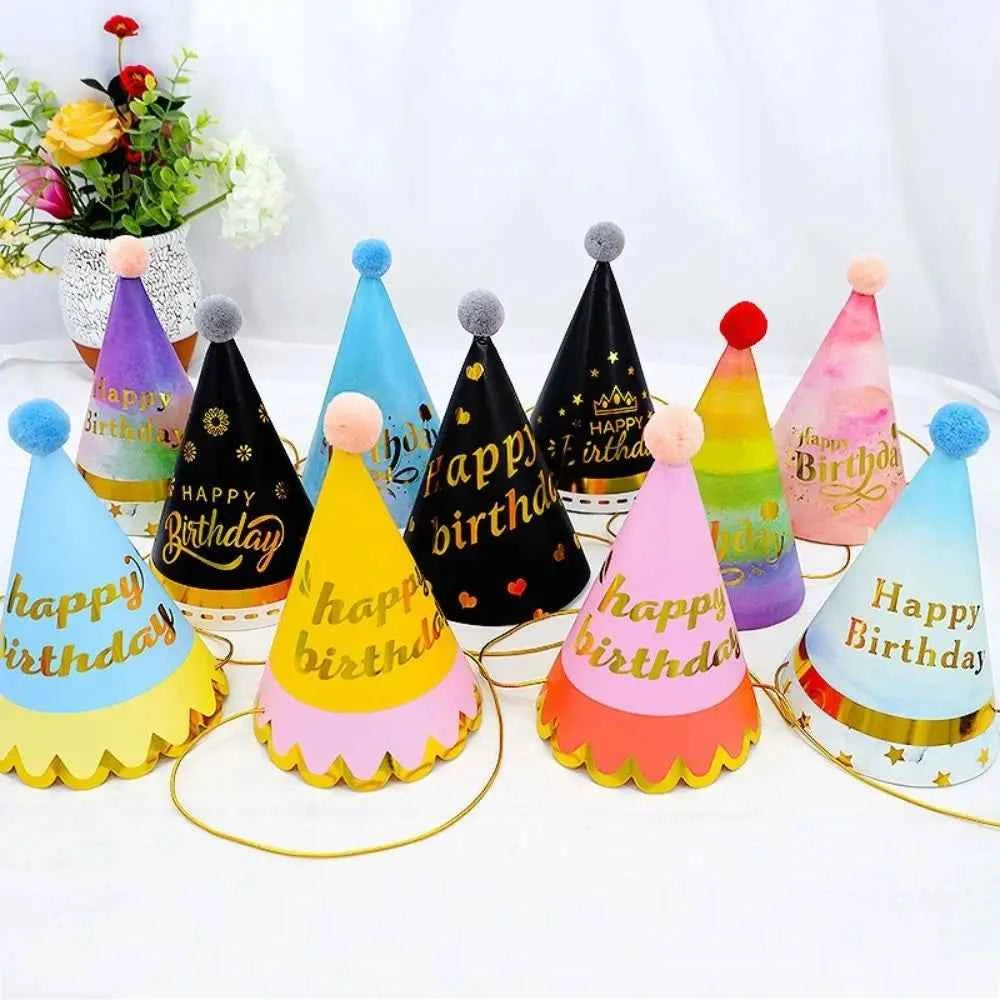 Happy Birthday Party Hats DIY Handmade Cap Crown Baby Shower Decoration Boy Girl Birthday Party Photo Props