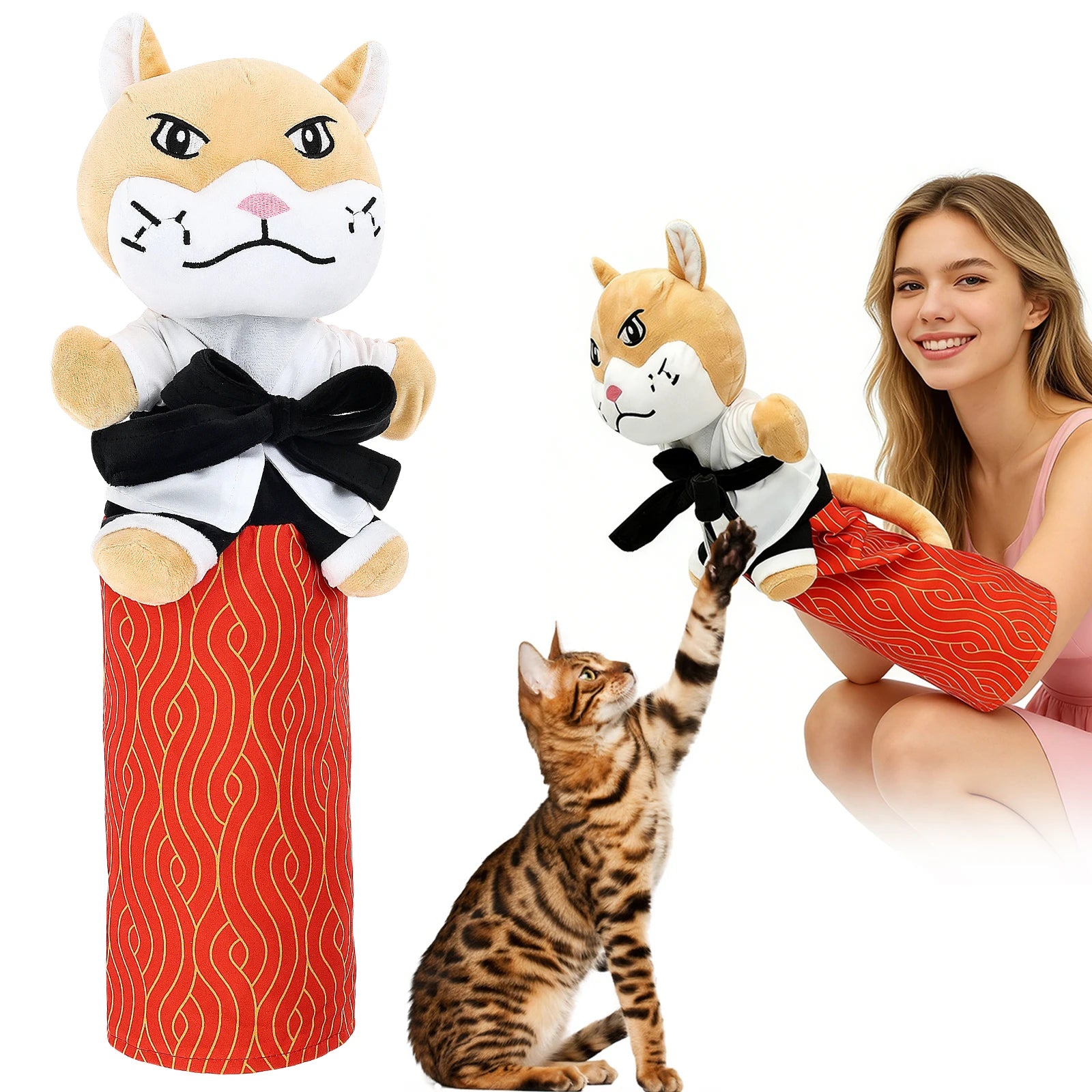 Karate Kitty Puppet Cat Wrestling Plush Play Glove Pet Interactive Dolls Fun Soft Cat Wrestling Boxing Glove Hand Puppets - Big Tim's Magic Emporium