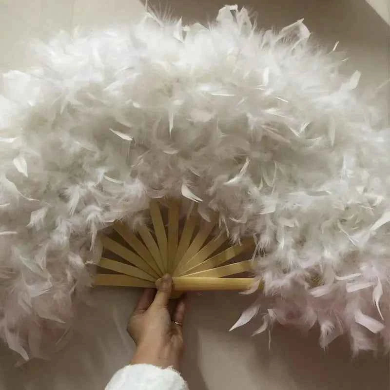70*40cm Large Pink Feather Fan Stage Performance Dance Fan Photography Props Lolita Feather Folding Fan Wedding Party Decoration
