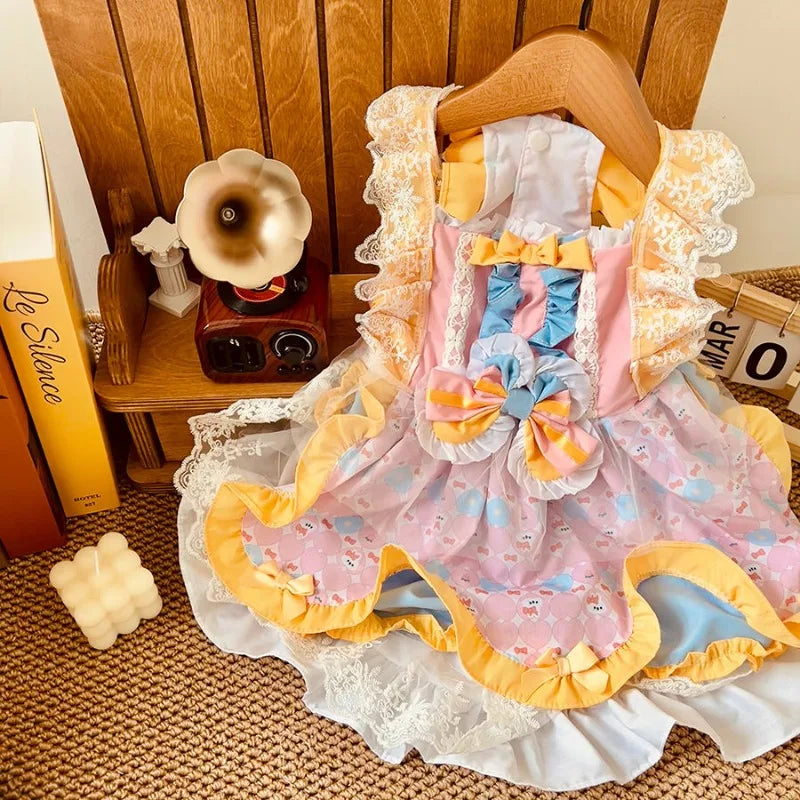 Pet Lolita Cosplay Costume Cute Princess Dress Cute Light Bow Tie Clothes Animals Role Play Outfit for Dogs Cat Holiday Party
