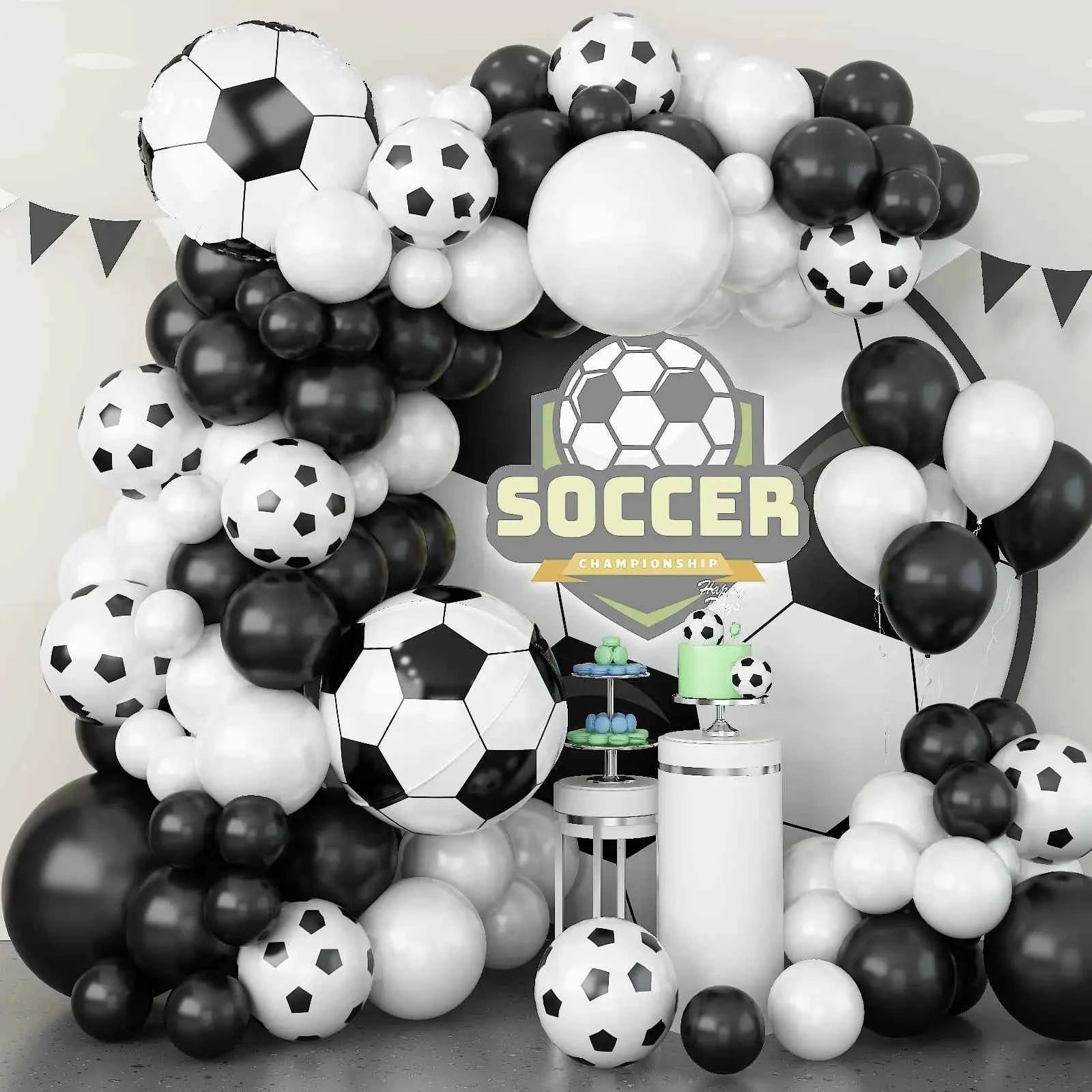 Football Theme Party Balloons Garland Arch Kit Black White 4D Soccer Ball Foil Balloon for Boy's Birthday  Party Decoration