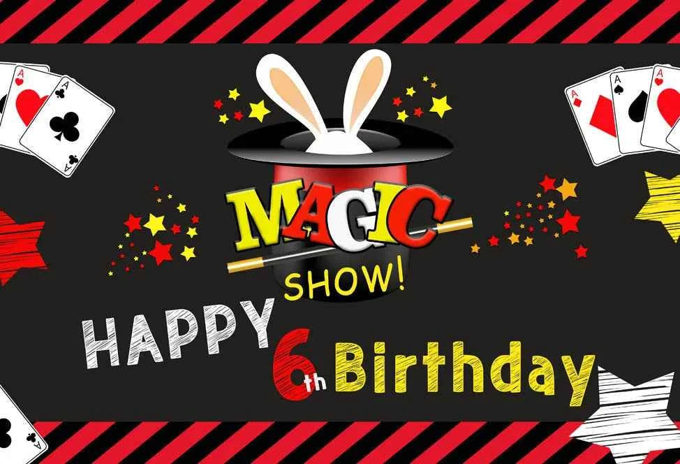 Black Magic Show Photography Background Poker Children 6th Birthday Party Backdrop Photo Studio Photocall Banner Custom