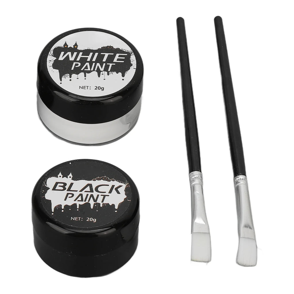 2PCS Halloween Face Painting Kit Highly Pigmented Face Body brus Paint Black and White for DIY Cosplay Theme Parties Body Makeup