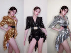 Sequined Shoulder Pad Tuxedo Leotard & Stage Performance Costume