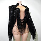 Rhinestone Tassel Fringe Jacket And Dress Costume Set