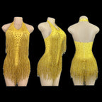 Women's Rhinestone Fringe Dance Bodysuit