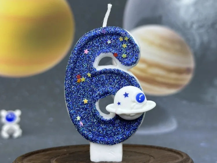 Boys Birthday Number Candle Cake Topper Blue Planetary Universe Children Baby Party One Year Old Dessert Decor Baking Supplies