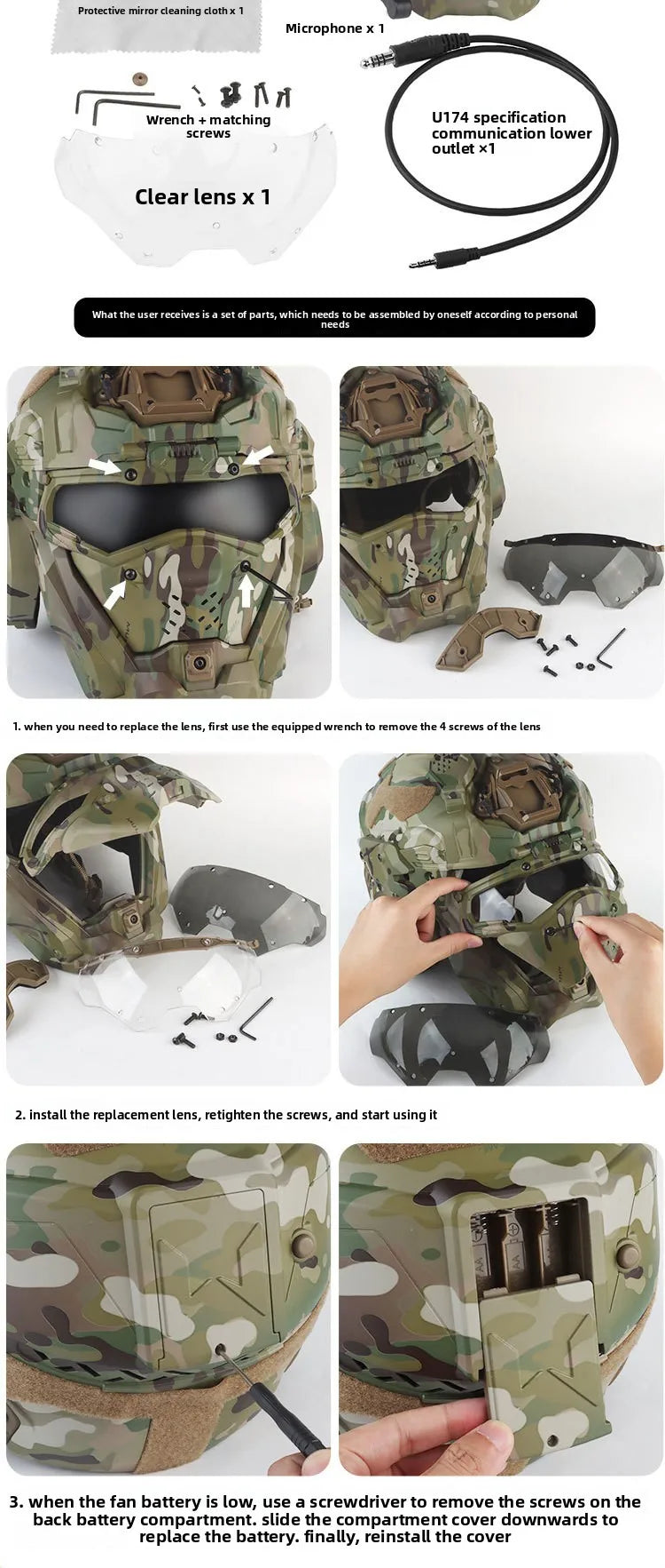 Full Face Helmet with Built-in HD Earphone, Flip-Up Mask & Anti-Fog Fan, Replaceable Lens & NVG Mount for Game/Role-Play/Riding - Big Tim's Magic Emporium